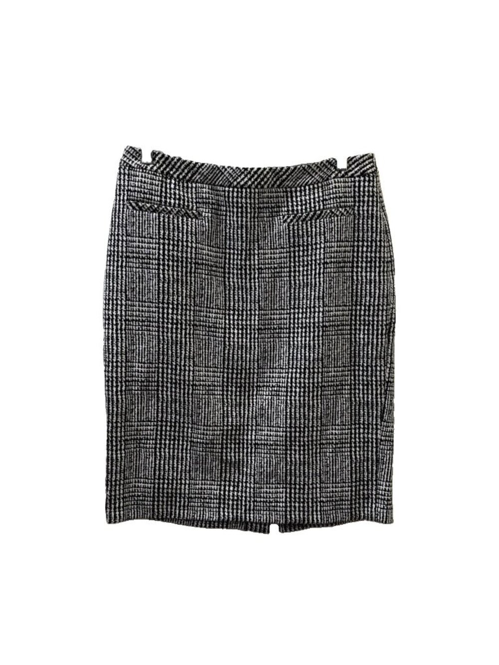 Talbots Black White Plaid houndstooth Tweed Pencil Skirt  Size 10 Pockets